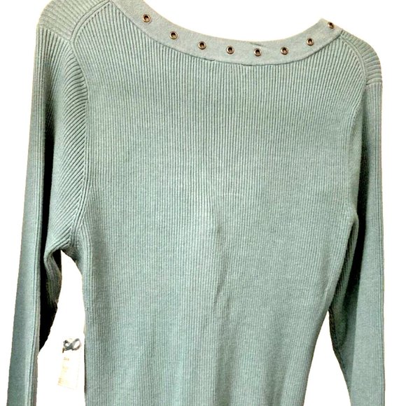 Hillard& Hanson Seafoam Green Ribbed V Neck 3/4 Sleeve Pullover Sweater, sz 1X - Picture 2 of 5